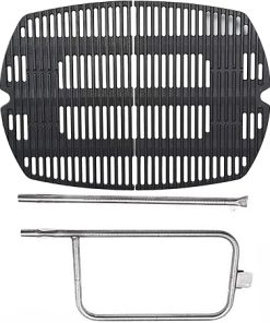 SafBbcue 7584 25" Cast Iron Cooking Grates & 65032 23.75" Grill Burner for Wber Q300 320 3000 3200 57060001 586002 Grills, Baby Q Grill Grids & Grates and Grill Burner Tube Kit for Weber 7646 & 65032
