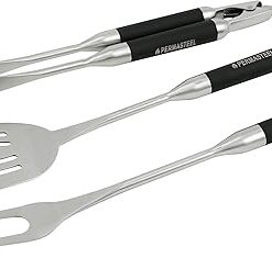 Permasteel PA-30196B 3 Piece BBQ Grill Tool Set with Spatula, Fork, and Tongs, Stainless Steel