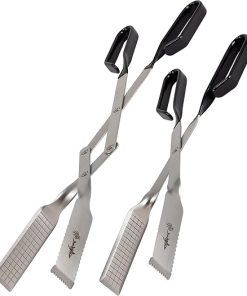 Shark BBQ Tongs Set (Two Pack) 13 & 17 In Grill Tongs and Meat Turners for Barbecue Grilling on Gas & Charcoal Grills - Two Black