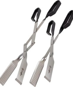 2-Pack, Great Value - 17" & 13" Professional Kitchen and Outdoor Grilling Utensil Set, by Shark BBQ Grill Tongs -(Black)