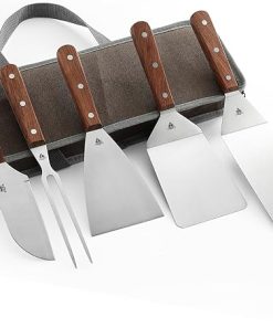 GRILLGEN 6-Piece Professional Griddle Accessories Kit for Griddle Cooking, Premium Rosewood Handles Spatulas Set with Scraper, Santoku Knife, Carving Fork, Storage Bag, Flat Top Grill Accessories