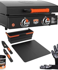 22 Inch Blackstone Griddle with Lid 1968, Nonstick On The Go Tabletop Gas Griddle Outdoor Grill Combo with Blackstone Adventure Ready Griddle Cutting Board Kit, Seasoning, Wholesalehome Gloves & Cloth
