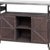 Outdoor Kitchen Island Rolling Bar Cart with Stainless Steel Top and Storage, Dark Brown Wood, Modular Design