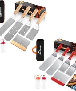 homenote Griddle Accessories Kit (Burlywood+Red), Exclusive Griddle Tools Spatulas Set for Blackstone - 8 Pcs Commercial Grade Flat Top Grill Accessories, Great for Outdoor BBQ, Teppanyaki and Camping