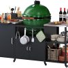 Outdoor Grill Cart for Big Green Egg, Heavy Duty Grill Station Prep Table with Storage, Multifunctional Metal Grill Table Compatible with XL Green Egg, Big Joe, Primo XL, Includes Waterproof Cover