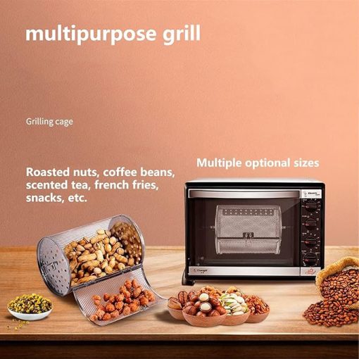 Air Fryer Accessories Rotisserie Grill Basket with Rotating Shaft Rotary ​Baking Cage Stainless Steel Oven Roast Basket Air Fryer Grill Accessory for BBQ Grill Bakeware​ Tool - Image 2