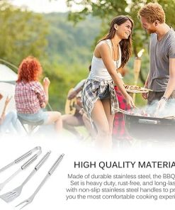 MaGiLL 3-Piece Barbecue Tools Set, Stainless Steel Barbecue Accessories BBQ Grill Utensils Kit for Backyard Barbecue Outdoor Grilling Camping Picnics, with Spatula, Tong, Forks, 2