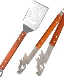 2 Pack Grill Spatula Set for Outdoor Grill, 7-in-1 BBQ Spatula for Grill, 17 Inch Barbecue Tool with Knife/Serrated Edge/Flip Fork, Spatula Accessories for Outdoor Grills, Perfect BBQ Gifts for Men