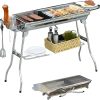 Portable Charcoal Grill, Stainless Steel Folding BBQ Grill for Camping, Tailgating, Picnic & Backyard Cooking, Compact Design with Detachable Pan, Cooking Grate, Storage Hooks & Air Vents (Silver)