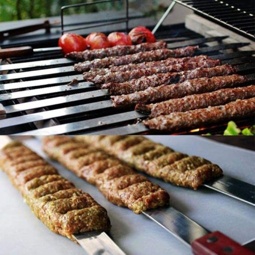Grill Utensils 6PCS0Cm 23.5'' Large Stainless Steel BBQ Skewers Oak Wood Barbecue Grill Forks Long Handle Flat Kebab Skewer BBQ Accessories Tools,1pcs - Image 2