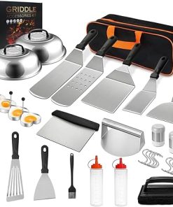 Suyeah 34PCS Griddle Accessories Kit, Flat Top Grill Accessories Set for Blackstone, Grill Spatula Set with Enlarged Spatulas, Basting Cover, Scraper for Outdoor Barbecue
