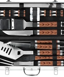 POLIGO 22PCS Heavy Duty BBQ Grill Accessories Set, Non-Slip Grill Tools for Outdoor Grill Set Thicker Stainless Steel Grill Utensils Set, Deluxe Grilling Tools Set in Aluminum Case Ideal Gifts for Men