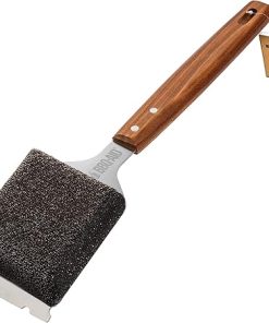 BBQ-AID Bristle Free Grill Brush and Scraper for Barbecue - Extended Large Wooden Handle With Replaceable Head - No Scratch BBQ Cleaning Accessories for Outdoor Grills