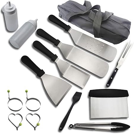 15 PCS BBQ Grill Tool Set, Stainless Steel Griddle Accessories Kit for Outdoor BBQ, Kitchen, Teppanyaki, Camping 15 PCS BBQ Grill Tool Set, Stainless Steel Griddle Accessories Kit for Outdoor BBQ, Kitchen, Teppanyaki, Camping