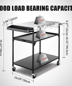 Outdoor Pizza Oven Table, Outdoor Grill Table with Waterproof Cover, Movable Dining Cart Tables with Wheels, Kitchen Cooking Prep Tables BBQ Cart for Home Party, Bar,Camping 2