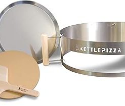 KettlePizza Deluxe 22.5 - Pizza Oven Kit for 22.5 Inch Kettle Grills, Includes Imported Pizza Stone & Wood Pizza Peel