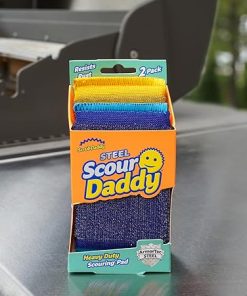 Scrub Daddy BBQ Grill Cleaner Kit – Bristle Free Grill Brush with Refill + Scour Daddy Steel Sponge – Temperature-Controlled Tools – Cut Through Charred Buildup (4 Count) 2