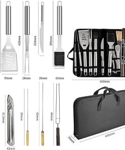 20PCS BBQ Grill Tools Set with Storage Bag, Stainless Steel Grill Accessories, Portable Grilling Utensil Kit for Travel, Picnics, RVs, Camping, BBQs 2