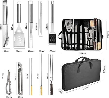 20PCS BBQ Grill Tools Set with Storage Bag, Stainless Steel Grill Accessories, Portable Grilling Utensil Kit for Travel, Picnics, RVs, Camping, BBQs 2 20PCS BBQ Grill Tools Set with Storage Bag, Stainless Steel Grill Accessories, Portable Grilling Utensil Kit for Travel, Picnics, RVs, Camping, BBQs - Image 2