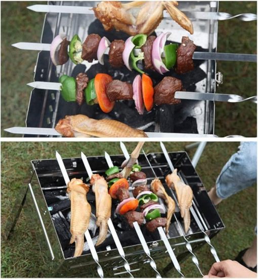 12pcs BBQ Skewer Stainless Steel BBQ Fork Set Long Flat Wood Handle Barbecue Needle Meat Grill Outdoor Tool - Image 2