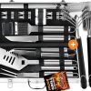 POLIGO 22 PCS BBQ Grill Accessories Set in Aluminum Case Bundle with 2 Different Types Safe Grill Brush And Scraper for All Barbecue Grills - Grilling Set Ideal Birthday Christmas Gifts for Men Dad
