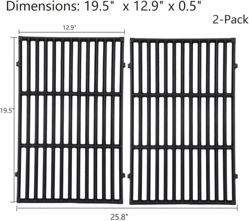 GasSaf 19.5 inch Grill Grates Replacement for Weber 7524, 7528, Genesis 300 E310 E320 E330 S310 S320 S330 EP310 EP320 EP330 Gas Grill, Set of 2 Cast Iron Cooking Grid Grates(19.5" x 12.9" x 0.5") - Image 2