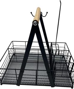 BBQ Grilling Caddy with Paper Towel Holder Multi Compartment Versatile Surface Coating Process Sturdy Wooden Handle Utensil Caddy for Kitchen