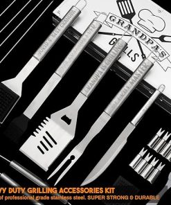 Boao 21 Pcs Gifts for Grandpa Stainless Steel Grill Tool Set Heavy Duty BBQ Grill Accessories Set Fathers Day Grandpa Gifts for Him with Aluminum Case and Apron 2