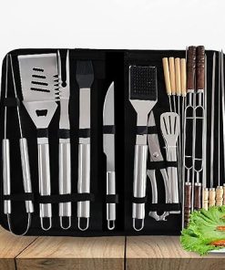 20PCS BBQ Grill Tools Set with Storage Bag, Stainless Steel Grill Accessories, Portable Grilling Utensil Kit for Travel, Picnics, RVs, Camping, BBQs 2