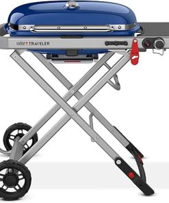 Weber Traveler Portable Gas Grill, Blue + Weber Traveler Premium Grill Cover 2