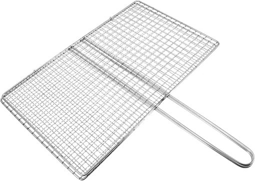 Yardwe Fish Grilling Basket Stainless Steel Barbecue BBQ Grill Basket Wire Net with Handle for Fish Meat Vegetables Shrimp Outdoor Grill Accessories