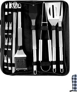 BBQ Grill Tool Set, 20pcs Stainless Steel BBQ Accessories +1 Barbecue Gloves in Carrying Bag, Heavy Duty Barbecue Grilling Accessories Utensils Kit with Barbecue Tong