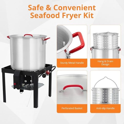 80 Qt Seafood Boil Pot, Aluminum Crawfish Boiler with Steam/Boil Basket & Strainer, 110000BTU Propane Jet Burner w/Support Rack & Lifting Hook, 0-10 PSI Regulator, Outdoor Cooking Shrimp Crab Boiler - Image 2