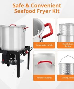 60 Qt Seafood Boil Pot, ACONEE Aluminum Crawfish Boiling Kit with Steam/Boil Basket & Strainer, 110000 BTU Propane Jet Burner & Lifting Hook, 10 PSI Regulator, Outdoor Cooking Shrimp Crab Boiler 2