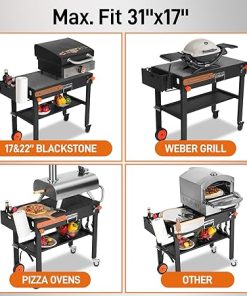 Portable Universal Grill Table Stand, Dining Cart, Sturdy Camping Folding Table, Blackstone Stand with Caddy: Outdoor Table for Ninja Grill, Pizza Oven, Black 2