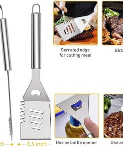 BBQ Grill Accessories Set, 34 Piece Stainless Steel Tools with Carrying Case, Includes Spatula, Tongs, Skewers, Thermometer, Grill Mats 2
