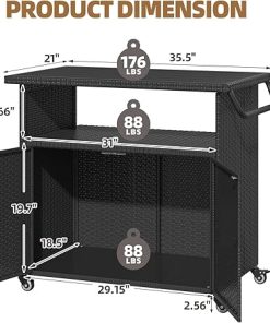 Outdoor Storage Cabinet on Wheels for Patio Outdoor Rattan Bar Cart on Wheels Storage Kitchen Cabinet Waterproof for Grill Outdoor Sideboard for Outside, Pool, Backyard Bar, Parties, Poolside 2