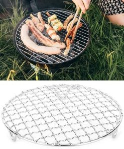 Round Stainless Steel Grill, Non Stick BBQ Rack Barbecue Mesh Fish Meat Grill Net, Outdoor Round BBQ Campfire Grill Grid for Dutch Oven, Camping Cookware 2