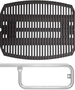 SafBbcue 7644/7582 Cast Iron Cooking Grates & 60040 Grill Burner Tube kits for Weber Q1200 Q100 Q120 Q1000 50060001 386001 86002 516001 Grills, Grill Grids & Grates for Baby Q Gas Grill, 17"