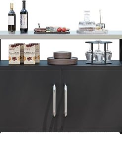 54.5" Outdoor Grill Cart with Storage Cabinet, Metal Grill Cart Table with Movable Universal Wheels and Stainless Steel Top, for Patio, Kitchen Prep, Grilling Accessories, Black