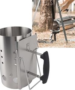 Omabeta1PCS Stainless Steel Charcoal Chimney Starter for Charcoal Grill and Barbecues, BBQ Chimney Starter for Camping Picnic Outdoor,BBQ Grill Tools Fireplace Accessories 2