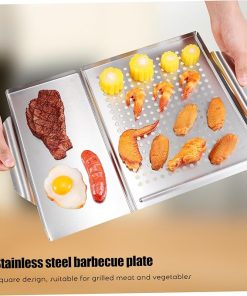 Stainless Steel Grilling Tray Food Tongs Outdoor Grill Trays Serve BBQ Accessories Set for Grilling Cooking 2