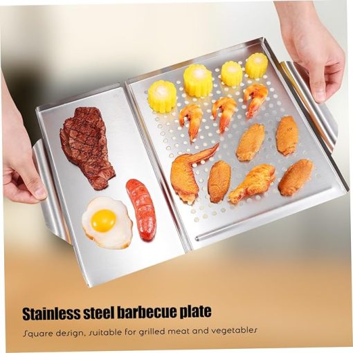 Stainless Steel Grilling Tray Food Tongs Outdoor Grill Trays Serve BBQ Accessories Set for Grilling Cooking - Image 2