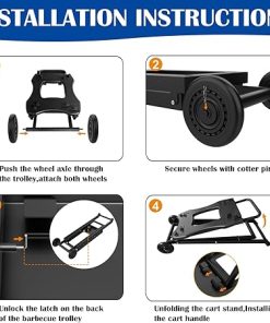 SafBbcue Outdoor Collapsible Grill Table for Weber Q Series Q1200 Grill, Foldable Grill Stand for Weber Q1000 Q2000 Q2200 Table Top Grill Accessories with Transport Handle and Wheels 2