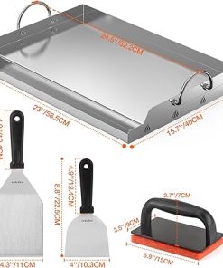 Onlyfire Griddle and Cooking Tool Kit, 23”x16” Outdoor Flat Top Griddle Plate with BBQ Scraper, Spatula and Scouring Pad for Gas and Charcoal Grills 2