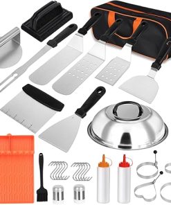 30pcs Griddle Accessories Kit,Flat Top Grill Accessories Set for Camp Chef,Griddle Tools with Enlarged Spatulas, Basting Cover, Scraper,Silicone Grill Mat for Outdoor Barbecue