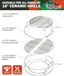 Perfect Fit for Big Green Egg 5-Piece Upgraded Replacement Kit for Large Eggspander, Including Multi-Function Grill Rack,Conveggtor Basket, Made of Stainless Steel, Expanded Cooking System 2