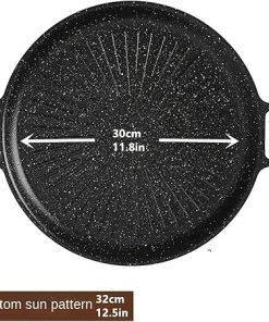 BBQ Cast Iron Roasting Pan Large Oval Non-Stick Grill Plate Multi-Functional Mafan Stone Barbecue Tray Roasting with BBQ Steak Accessories(12.6inch Large Patte) 2