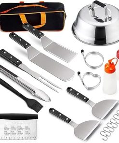 Griddle Accessories Kit, 14pcs Flat Top Grill Accessories Set for Blackstone and Camp Chef, Enlarged Spatulas, Basting Cover, Scraper, Tongs, Grill Spatula Kit for Outdoor BBQ