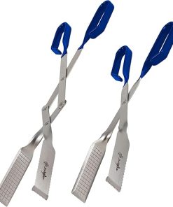 BBQ Tong Set (Two Pack) Combo,13 & 17 In Shark BBQ Grill Tongs and Meat Turners for Barbecue Grilling on Gas & Charcoal Grills - (Two Blue)